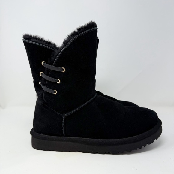 UGG Australia Black Suede Shearling Mid Calf Boots Women’s Size 9 - Picture 14 of 16
